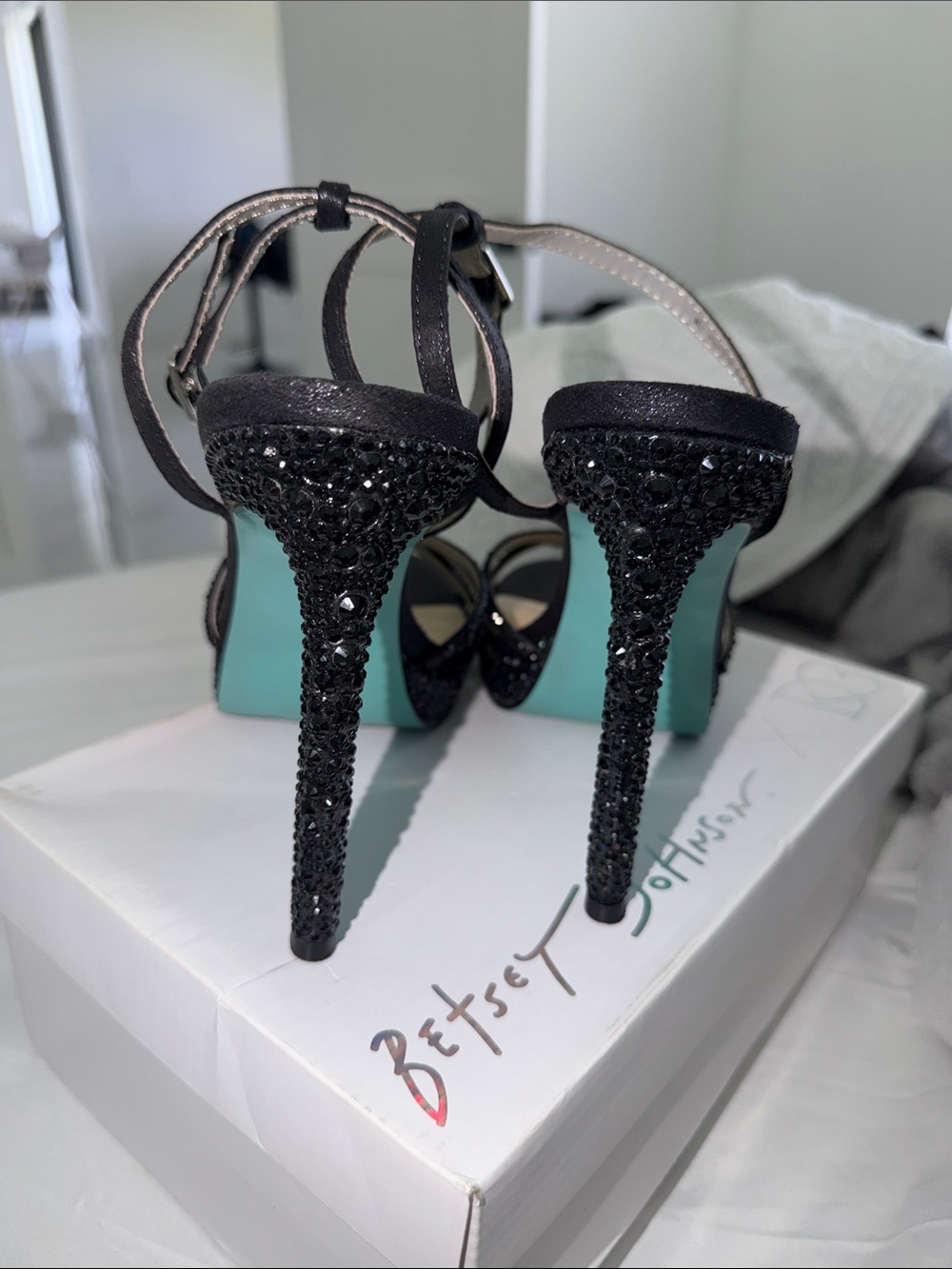 Betsey Johnson Black Strappy Platform Stiletto Sandals - Picture 3 of 5